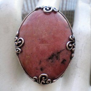 Vintage Designer SOM'S HUGE Sterling Silver 925 Rhodonite Cocktail Ring 33.5 g.